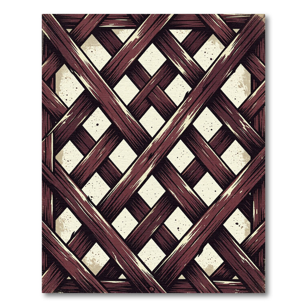 Rustic Deep Maroon Crossed Lattice Rug