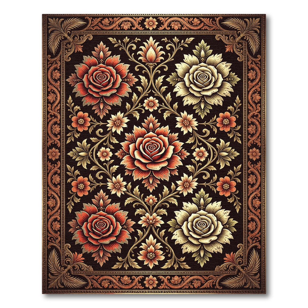 Vintage Crimson Ivory Floral Damask Rug