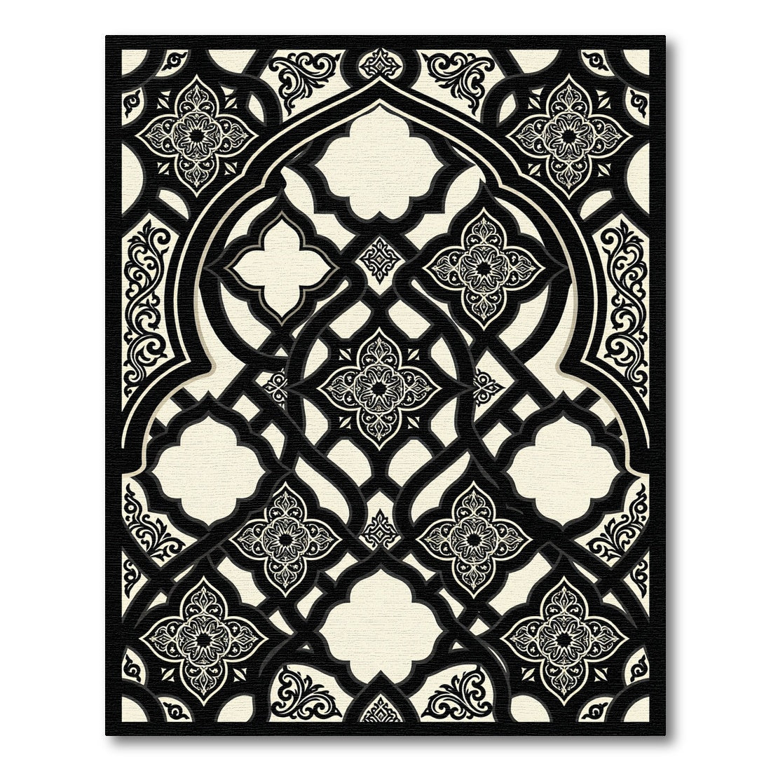 Elegant Monochrome Ornamental Filigree Medallion Rug
