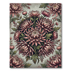 Blush Chrysanthemum Botanical Floral Wreath Rug