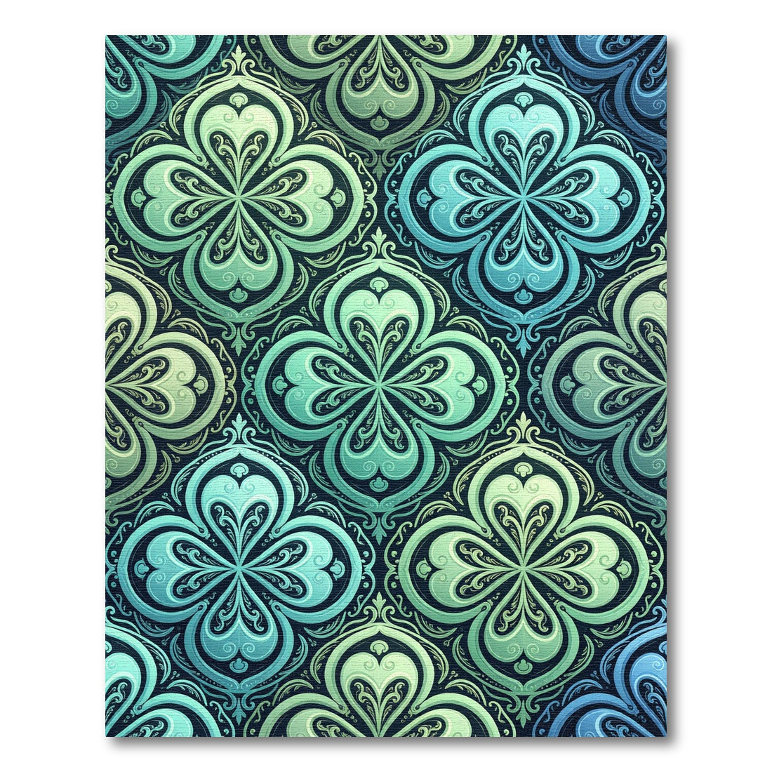 Elegant Teal Clover Damask Medallion Rug