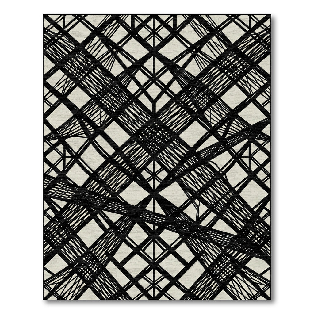 Abstract Intersecting Black Lines Linen Rug