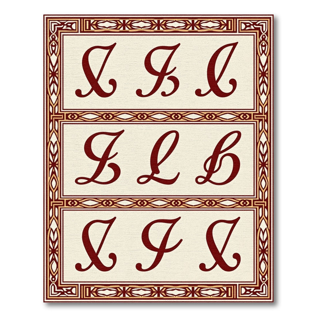 Burgundy Script Monograms Ivory Border Rug