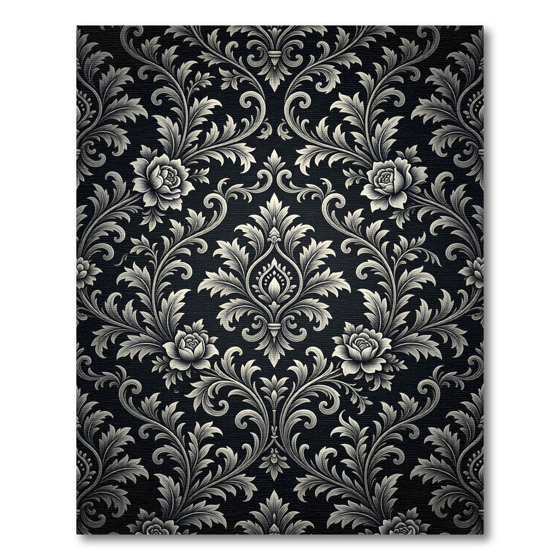 Classic Black Floral Scroll Rug