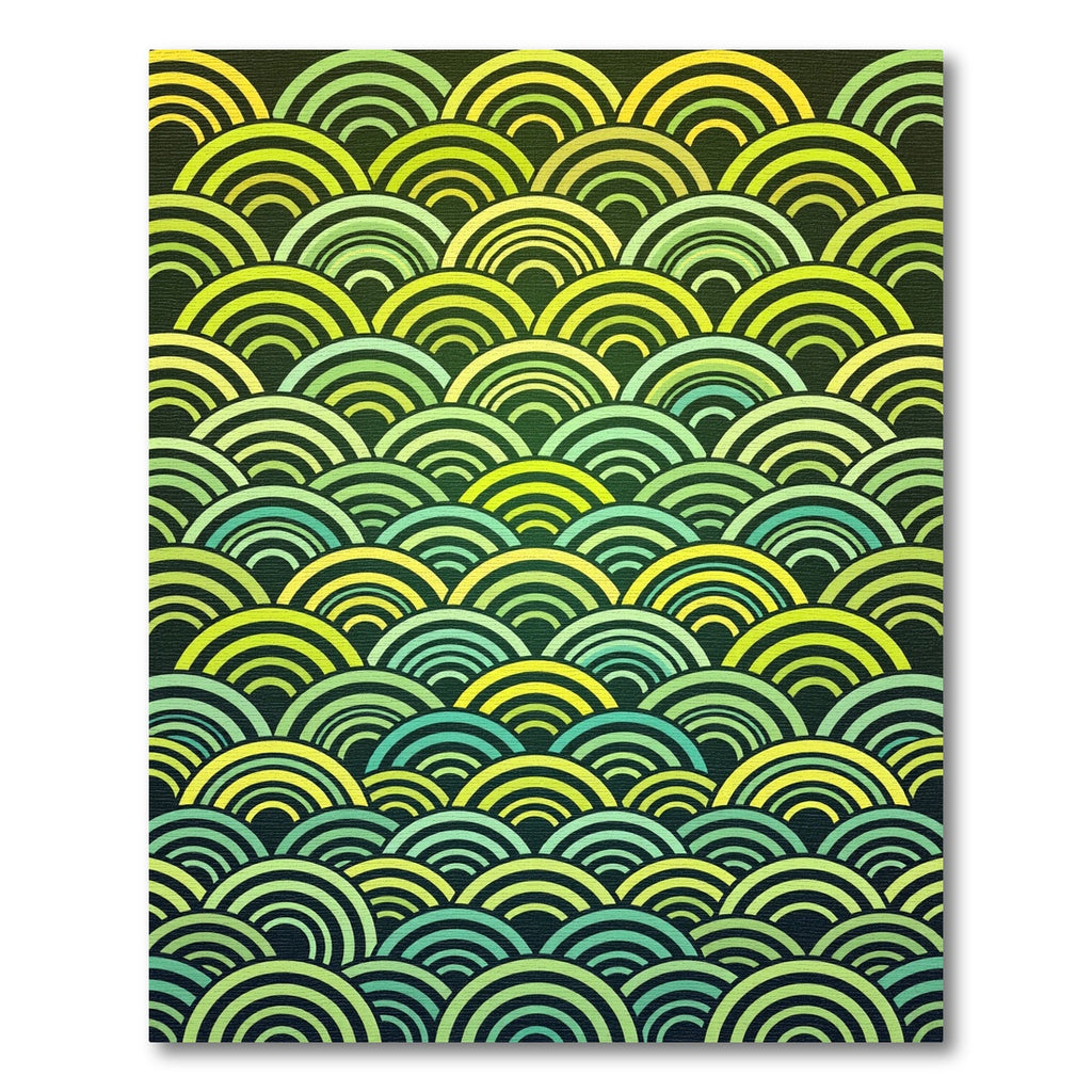 Green Yellow Layered Arc Waves Rug