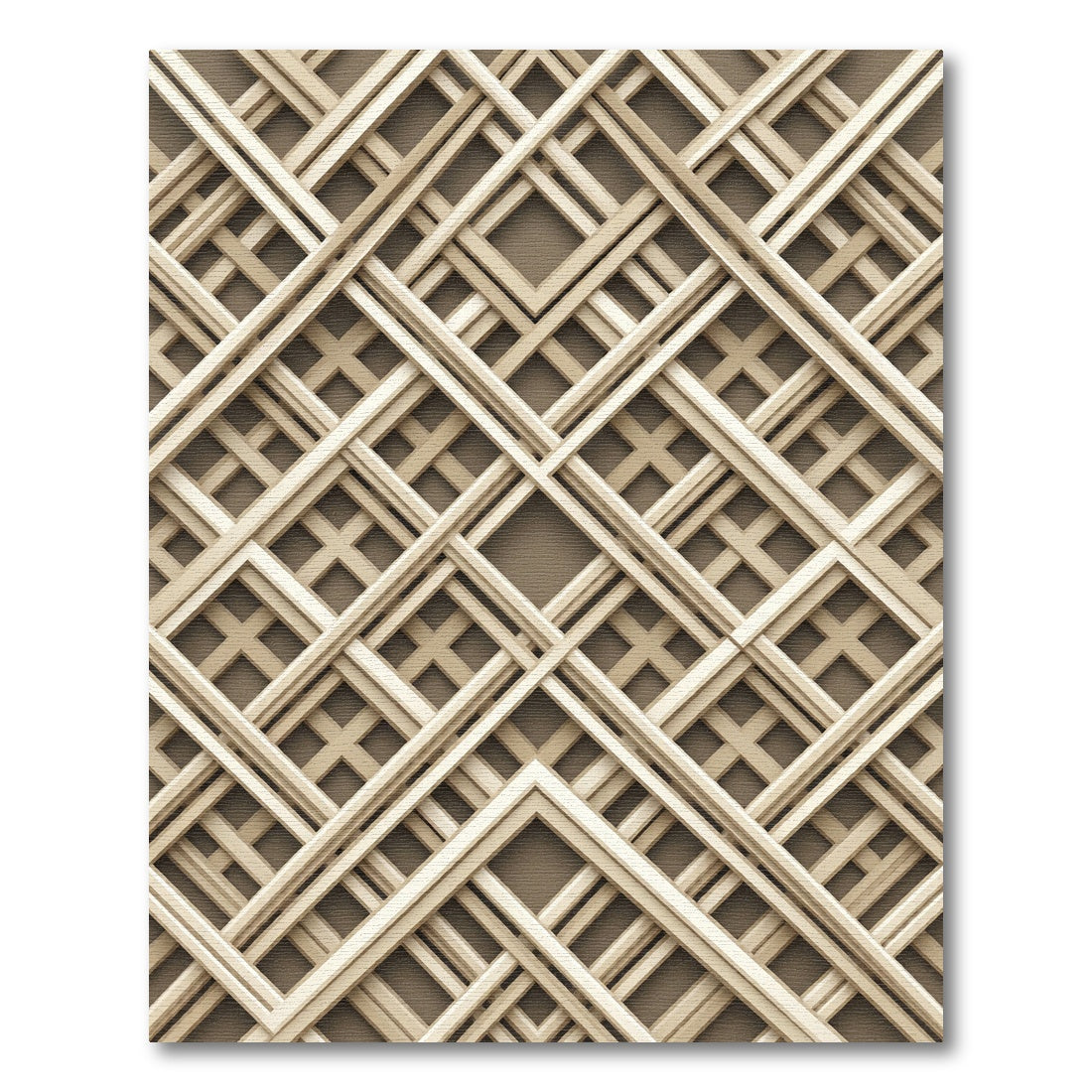 Beige Geometric Intersecting Lattice Square Rug