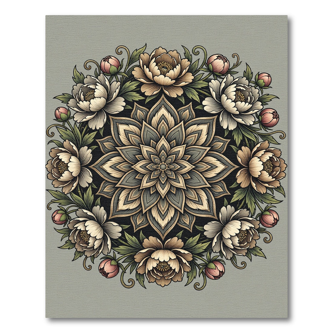 Elegant Floral Peony Mandala Medallion Rug