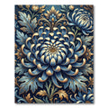 Blue Chrysanthemum Golden Leaf Botanical Rug