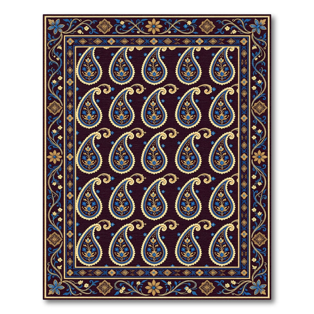 Midnight Blue Golden Paisley Tapestry Rug