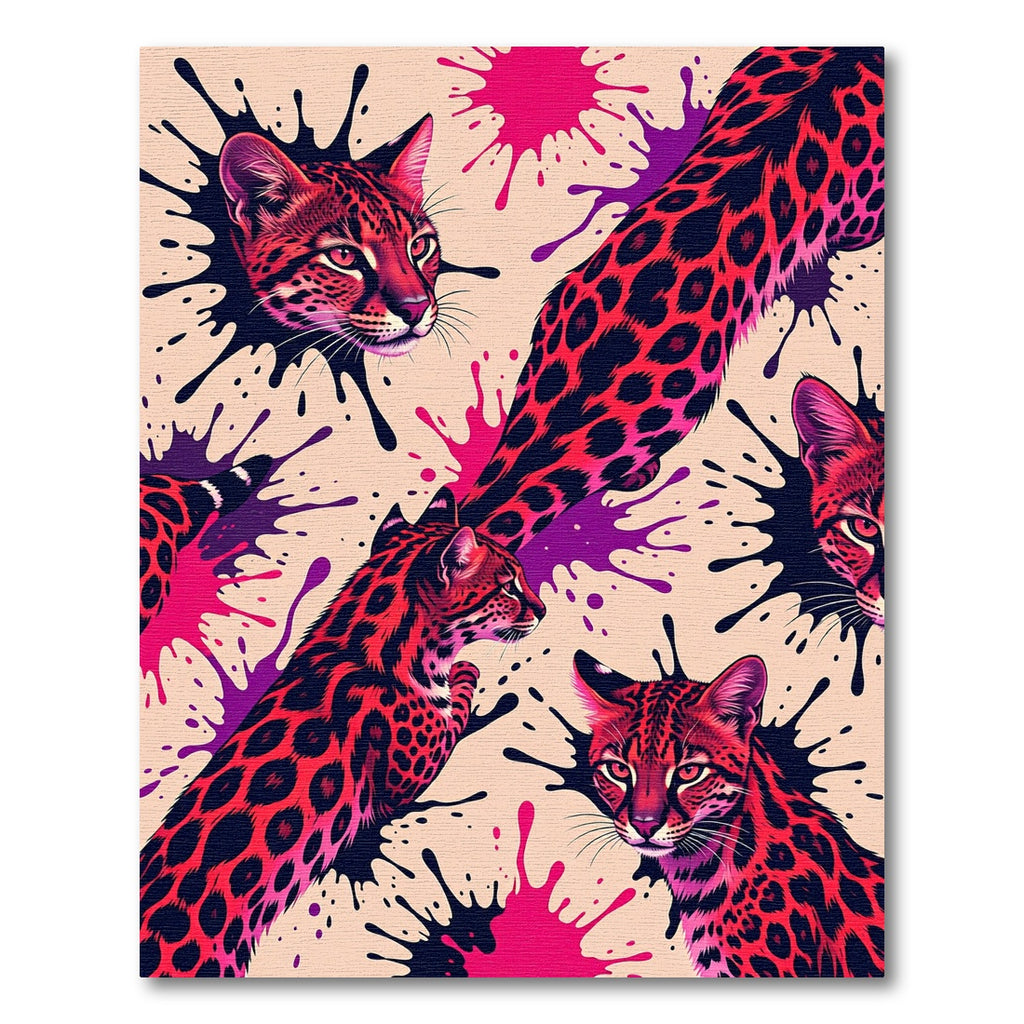 Vibrant Red Leopard Splatter Collage Rug