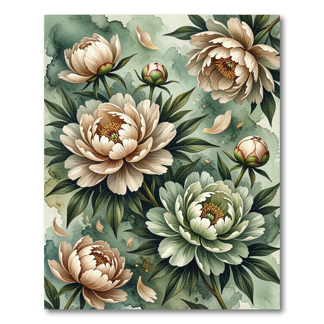 Ethereal Sage Peony Watercolor Floral Rug