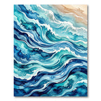Ocean Waves Watercolor Artistic Render Rug