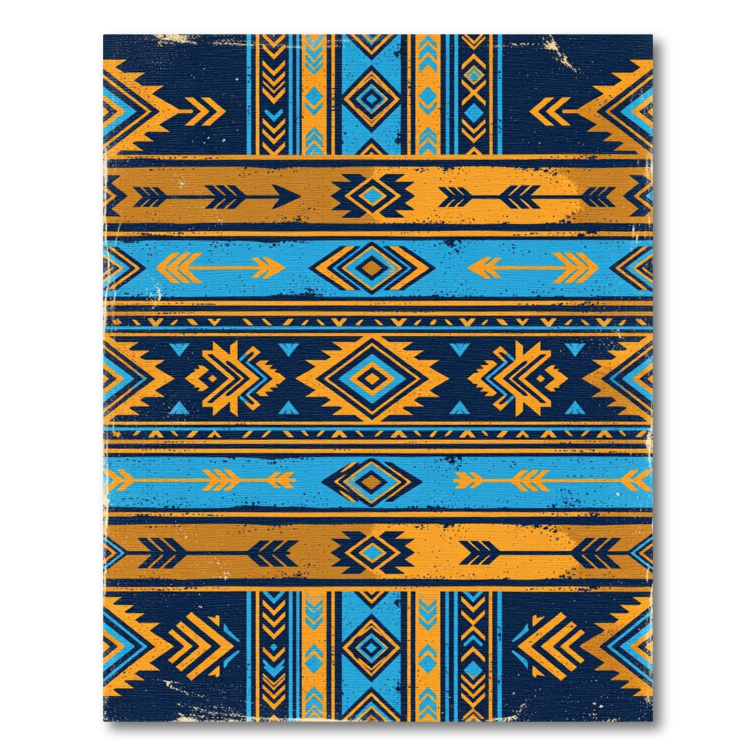 Vibrant Navy Blue Golden Geometric Arrow Rug