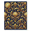 Gold Shell Baroque Scroll Navy Rug
