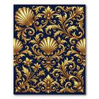 Gold Shell Baroque Scroll Navy Rug
