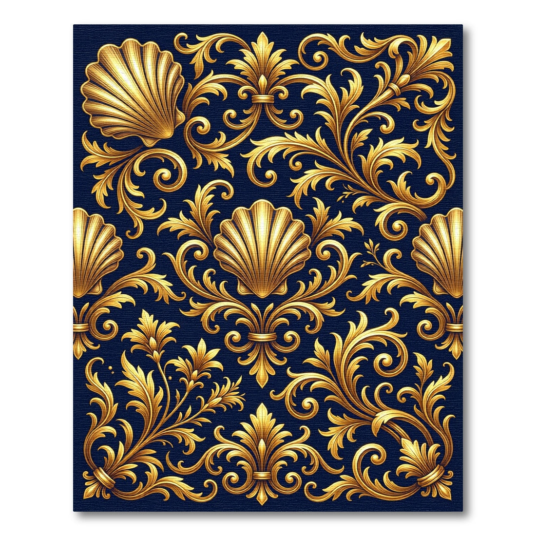Gold Shell Baroque Scroll Navy Rug