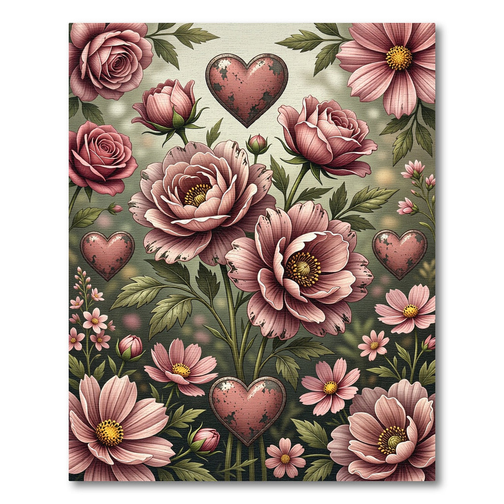 Dusty Rose Botanical Heart Garden Rug