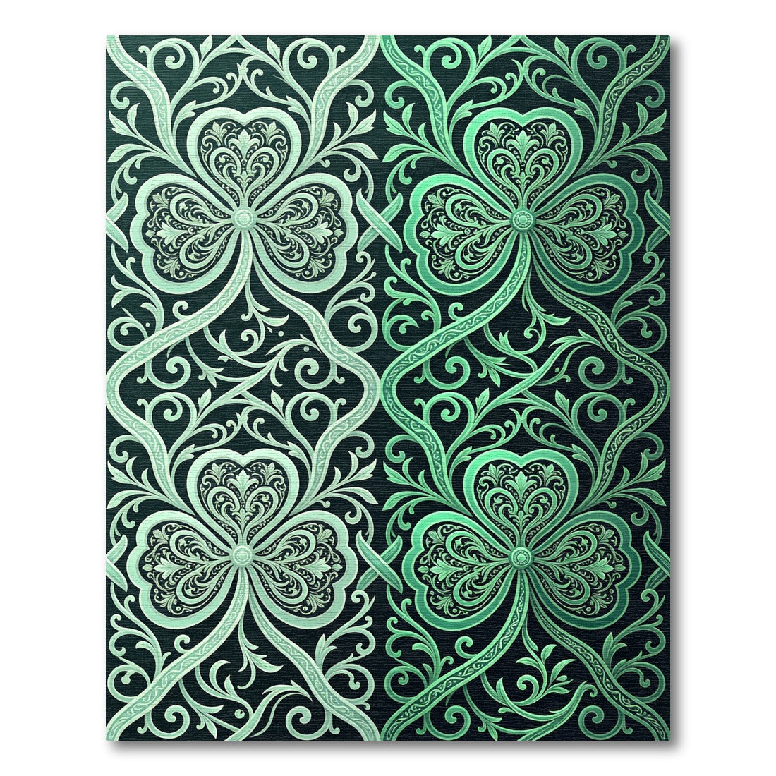 Intricate Emerald Clover Scrollwork Rug