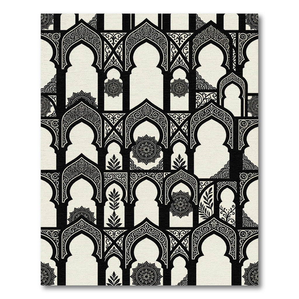 Black White Arch Mandala Composition Rug