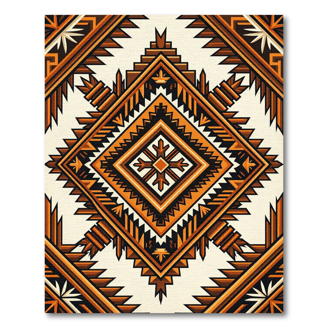 Bold Amber Geometric Diamond Sunburst Rug