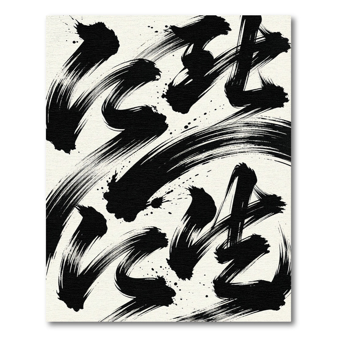 Bold Black Ink Splash Brushstrokes Rug