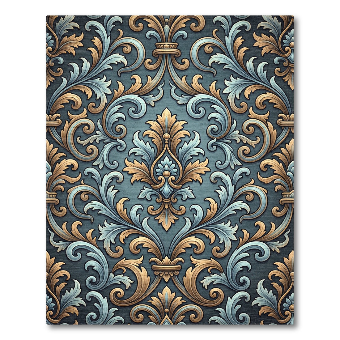 Antique Gold Blue Flourish Scroll Rug