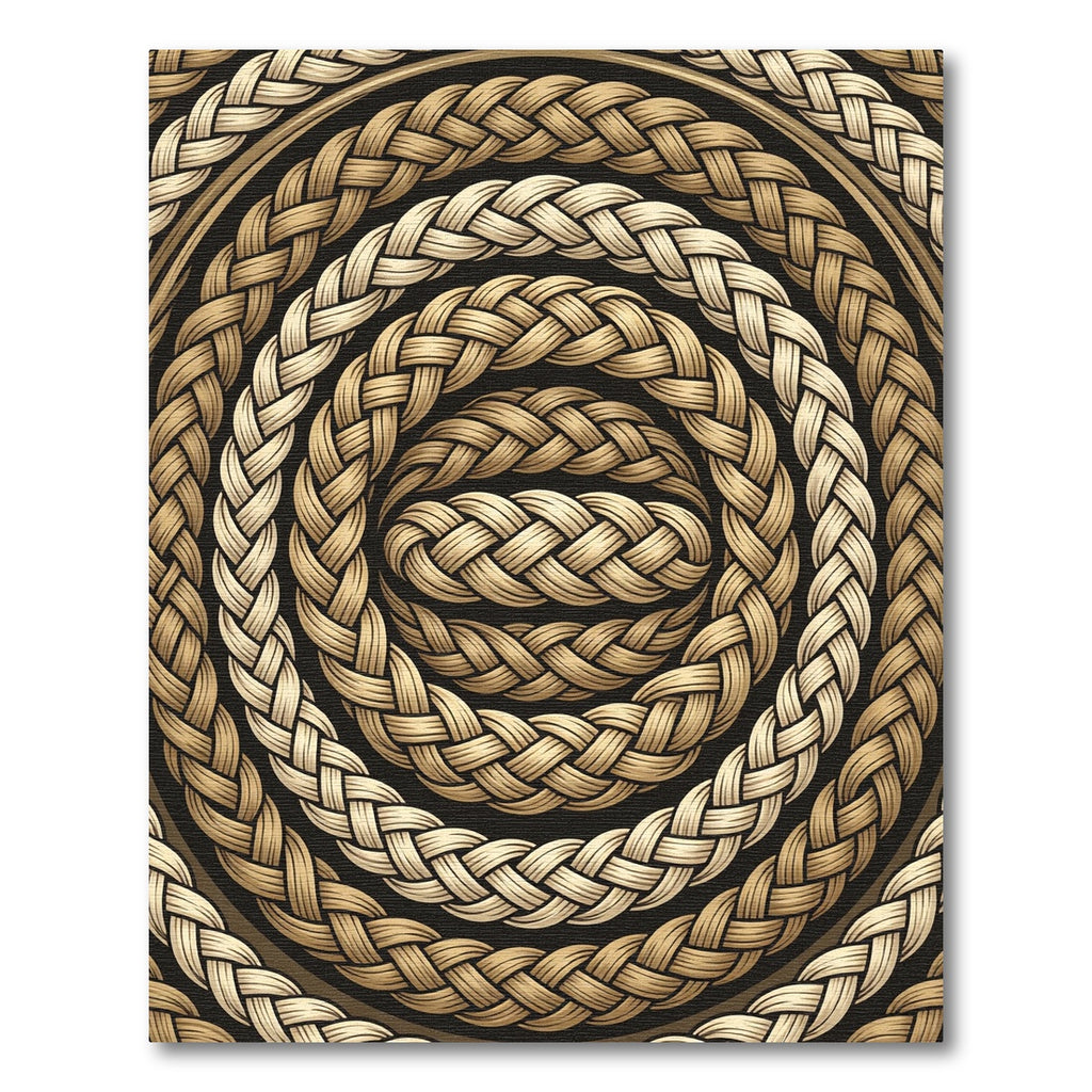 Braided Rope Round Gold Black Rug