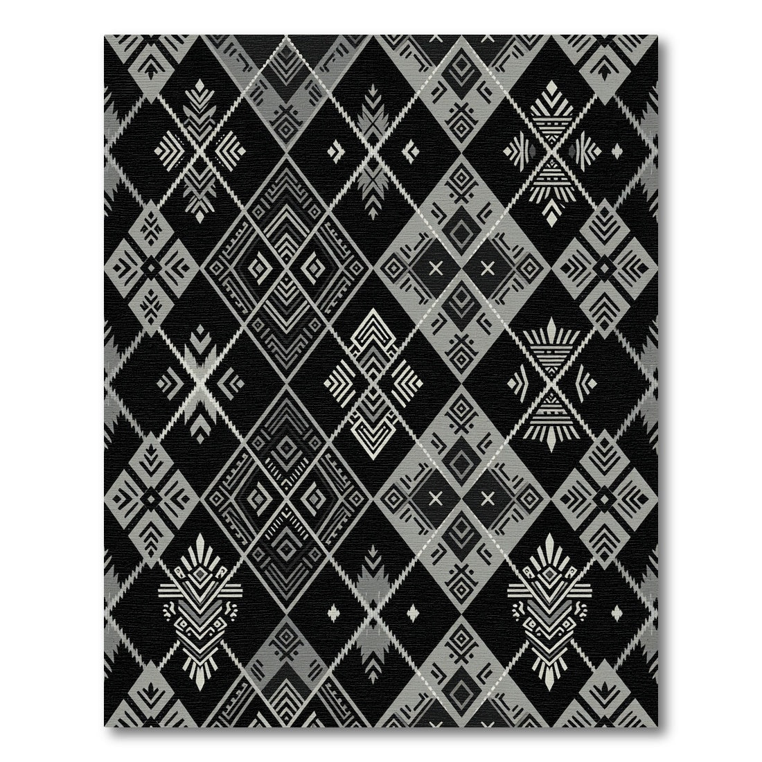 Bold Black Tribal Diamond Rug