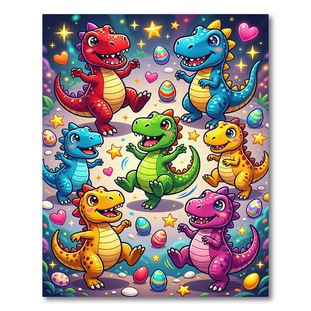 Whimsical Colorful Dinosaur Party with Stars Rug