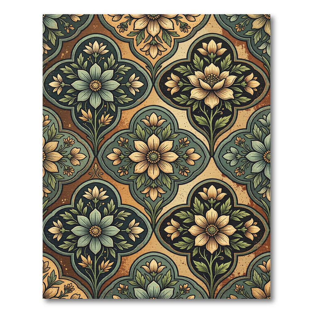 Vintage Sage and Gold Floral Medallion Rug