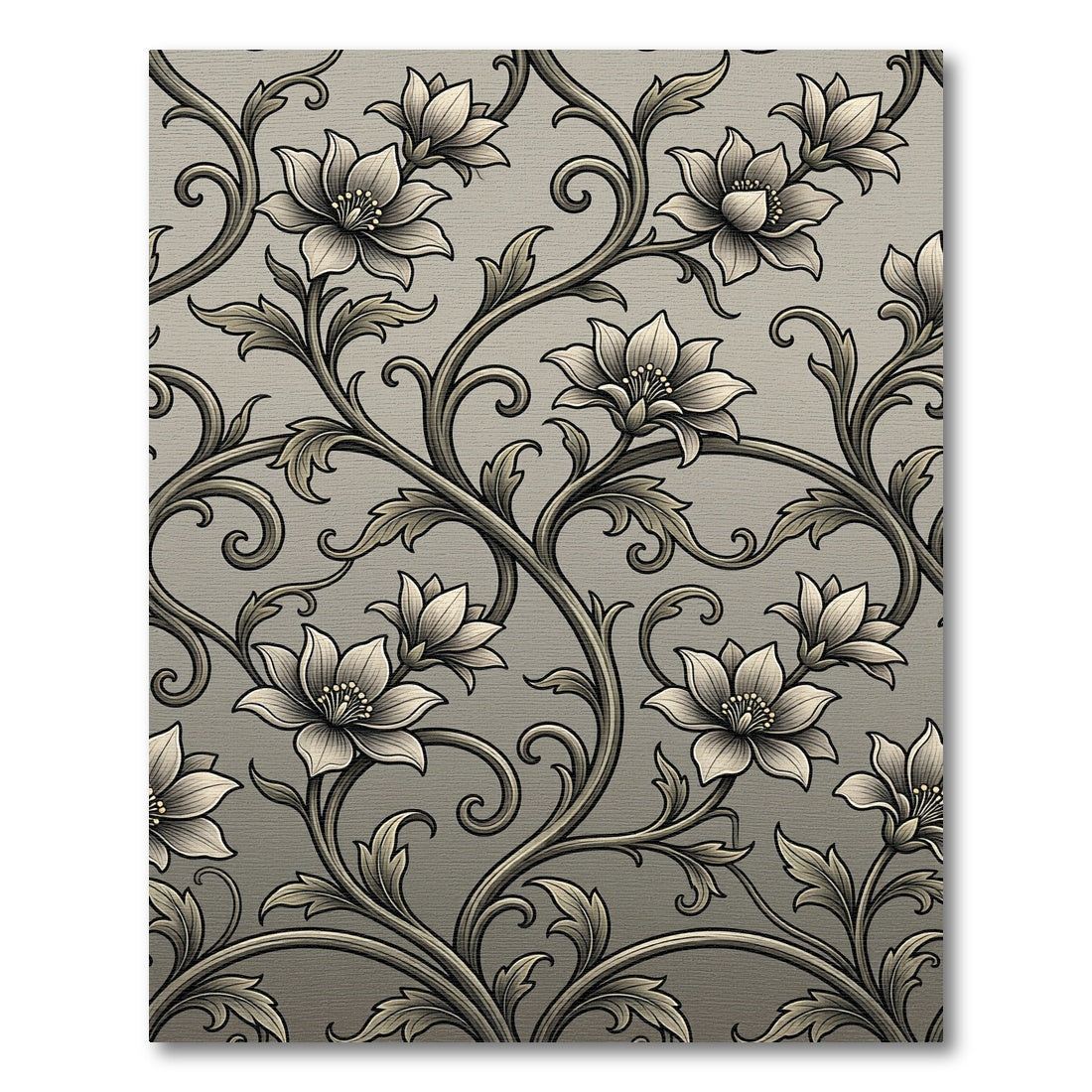 Elegant Greyscale Floral Swirl Scroll Rug