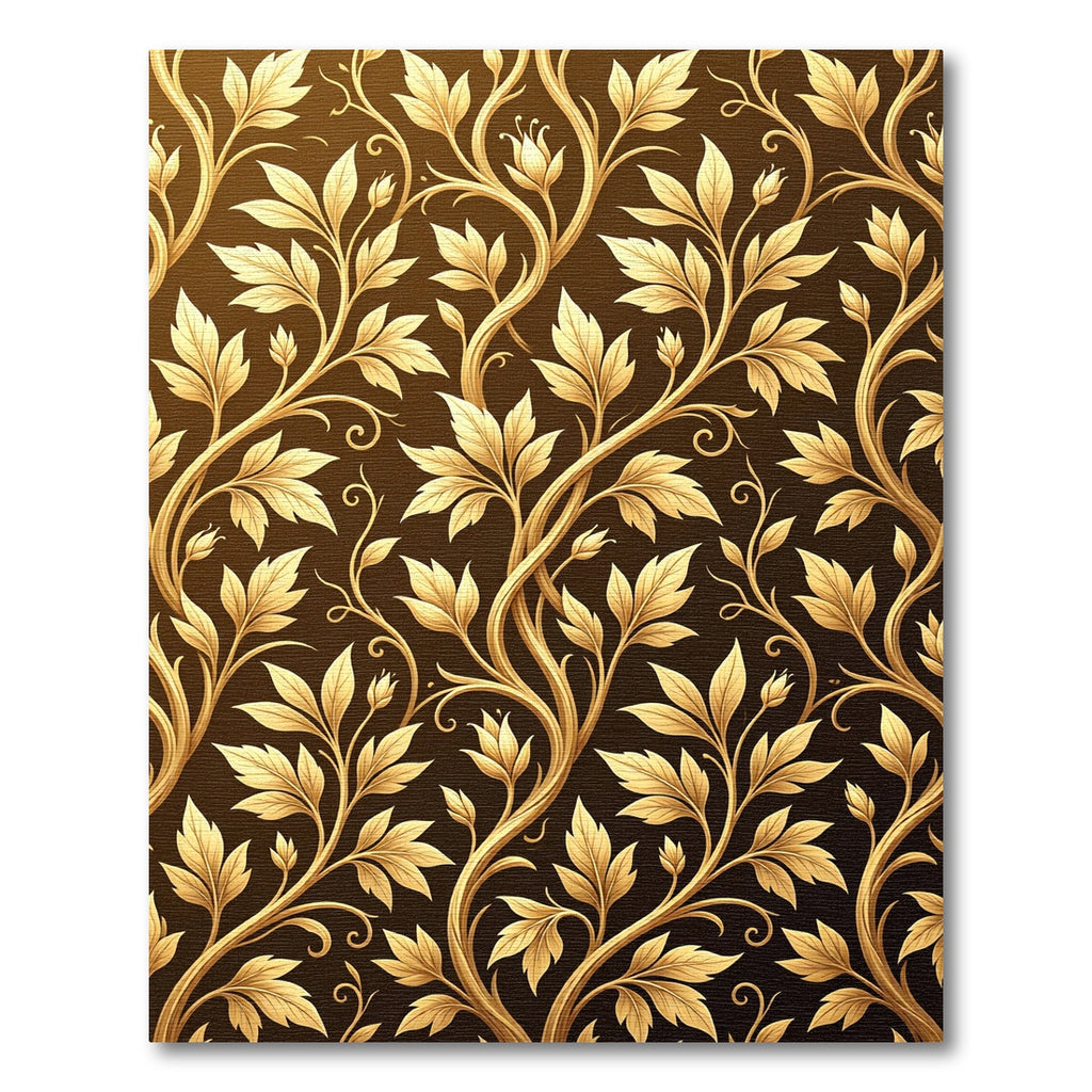 Golden Ornate Foliage Swirls on Bronze Rug
