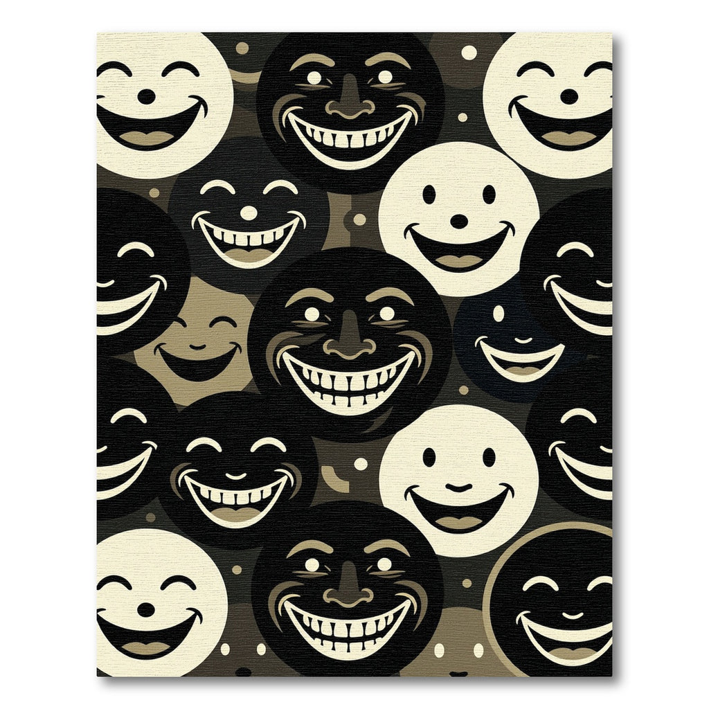 Modern Monochrome Smiling Face Grid Rug