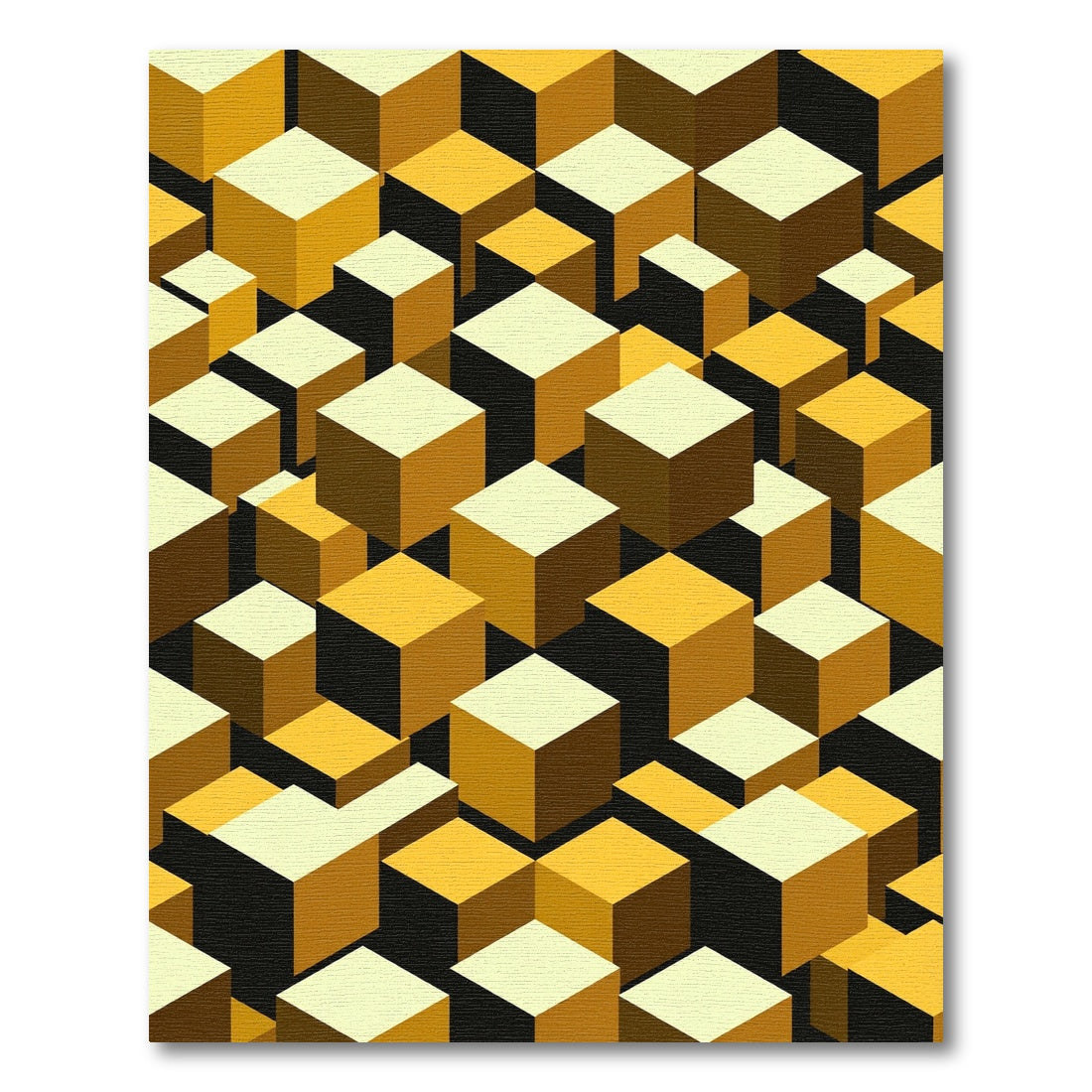 Geometric Golden Yellow Isometric Cube Abstract Rug