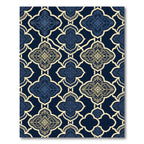 Elegant Navy and Gold Damask Lattice Rug
