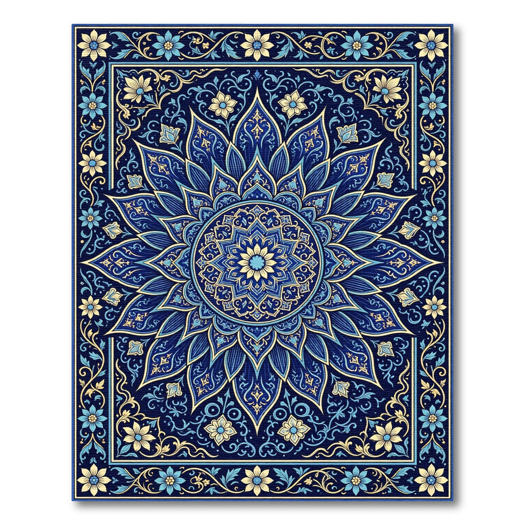 Deep Blue Floral Medallion Mandalas Rug
