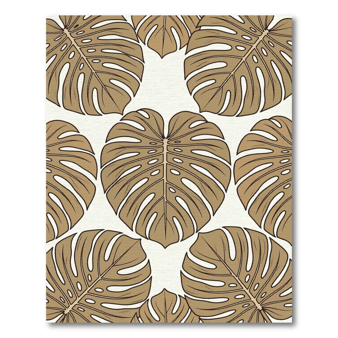 Gold Tropical Monstera Leaf Botanical Rug