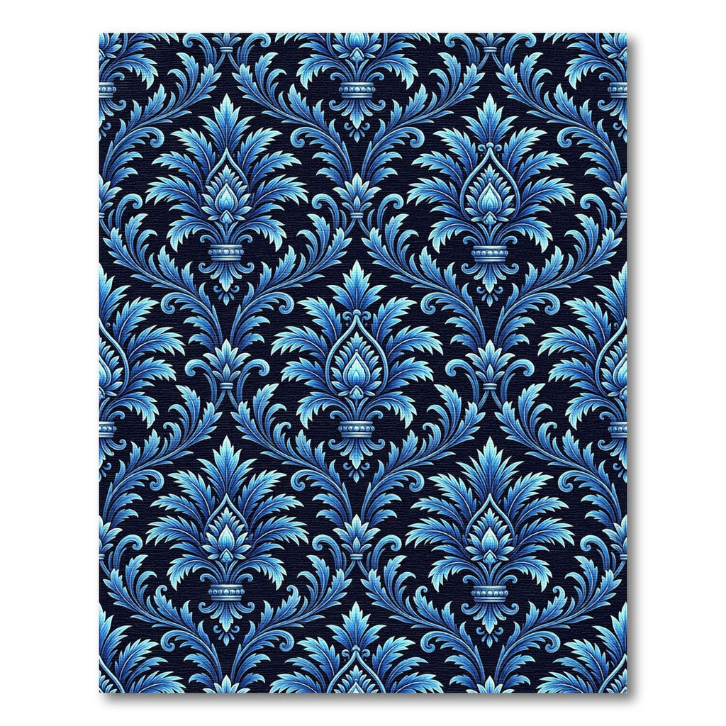 Deep Blue Floral Damask Rich Rug