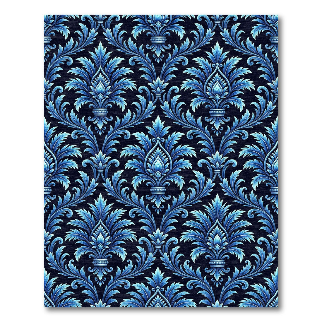 Deep Blue Floral Damask Rich Rug