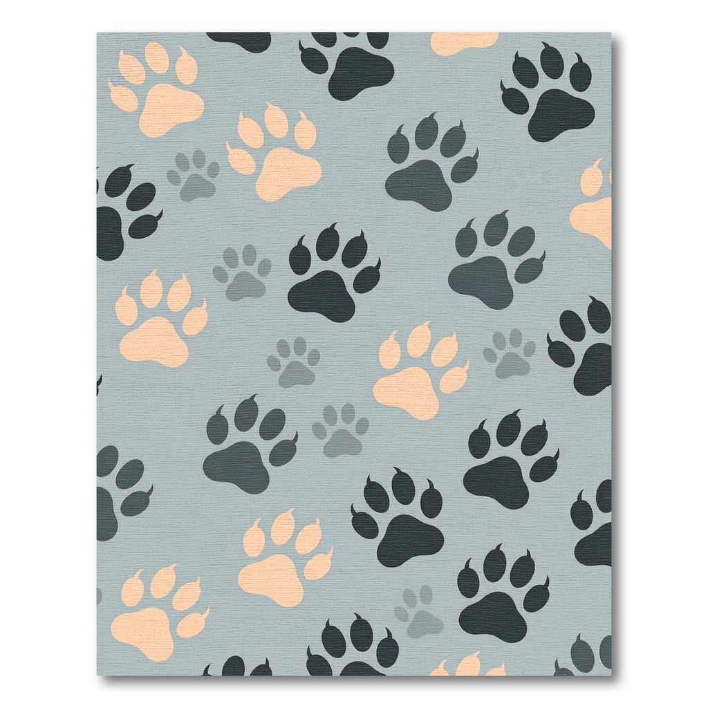 Playful Slate and Peach Paw Impression Rug