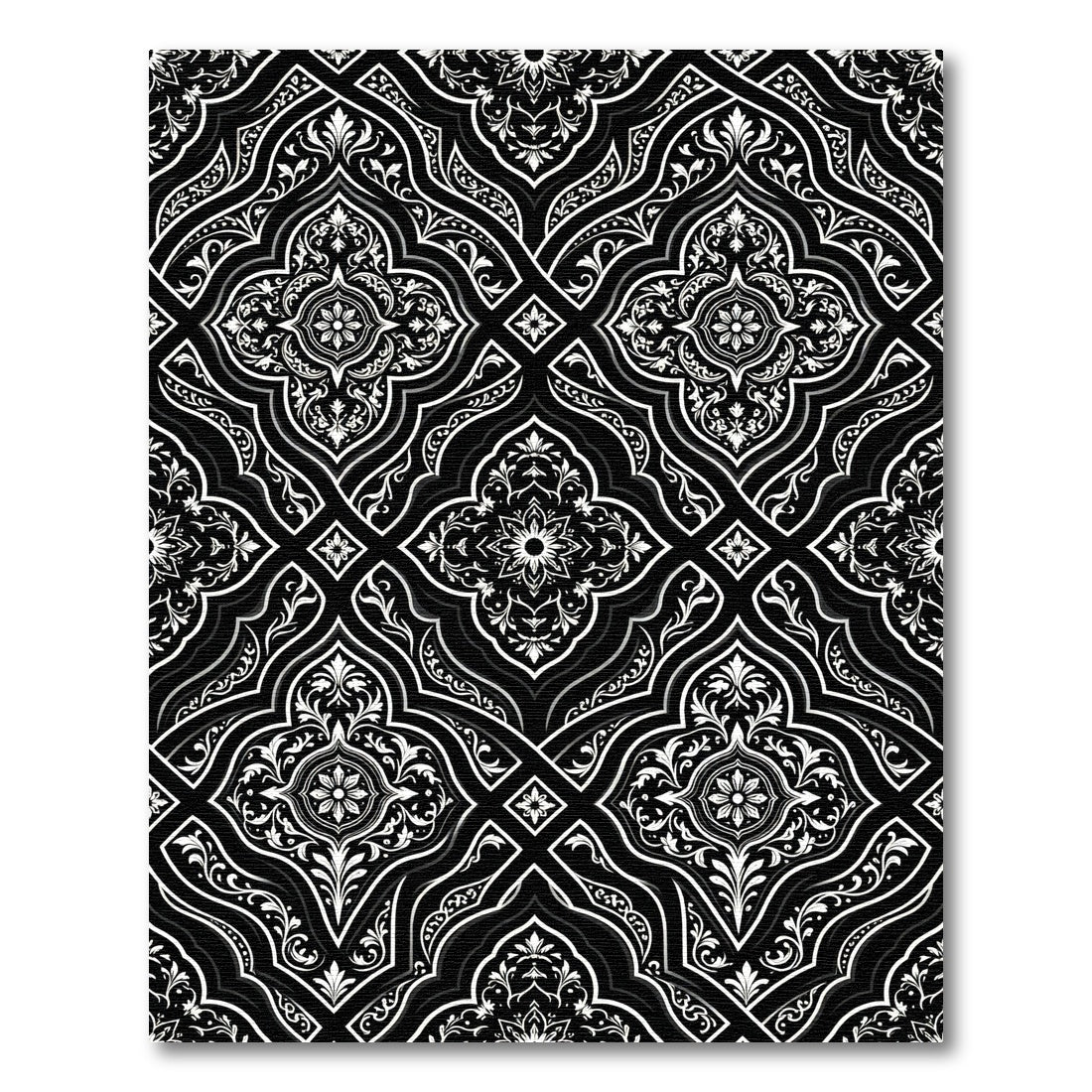 Ornate Black White Floral Arabesque Rug