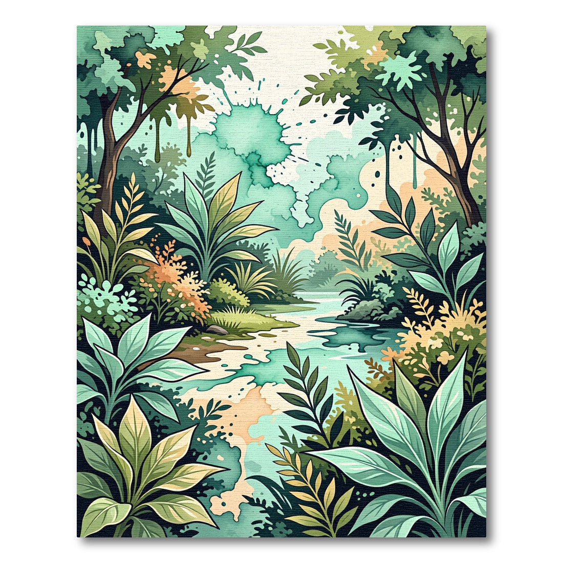 Lush Emerald Forest Watercolor Splatter Rug