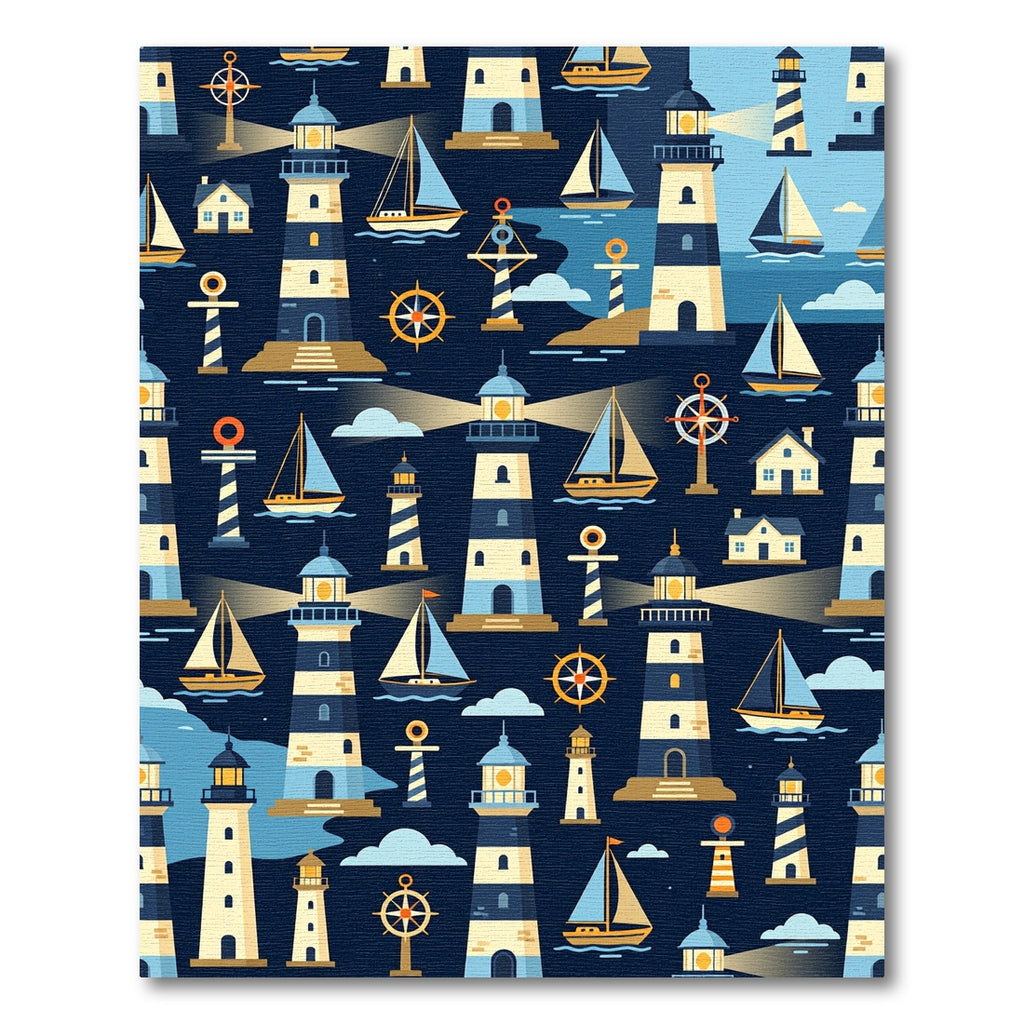 Nautical Lighthouse Sailboat Compass Collection Rug