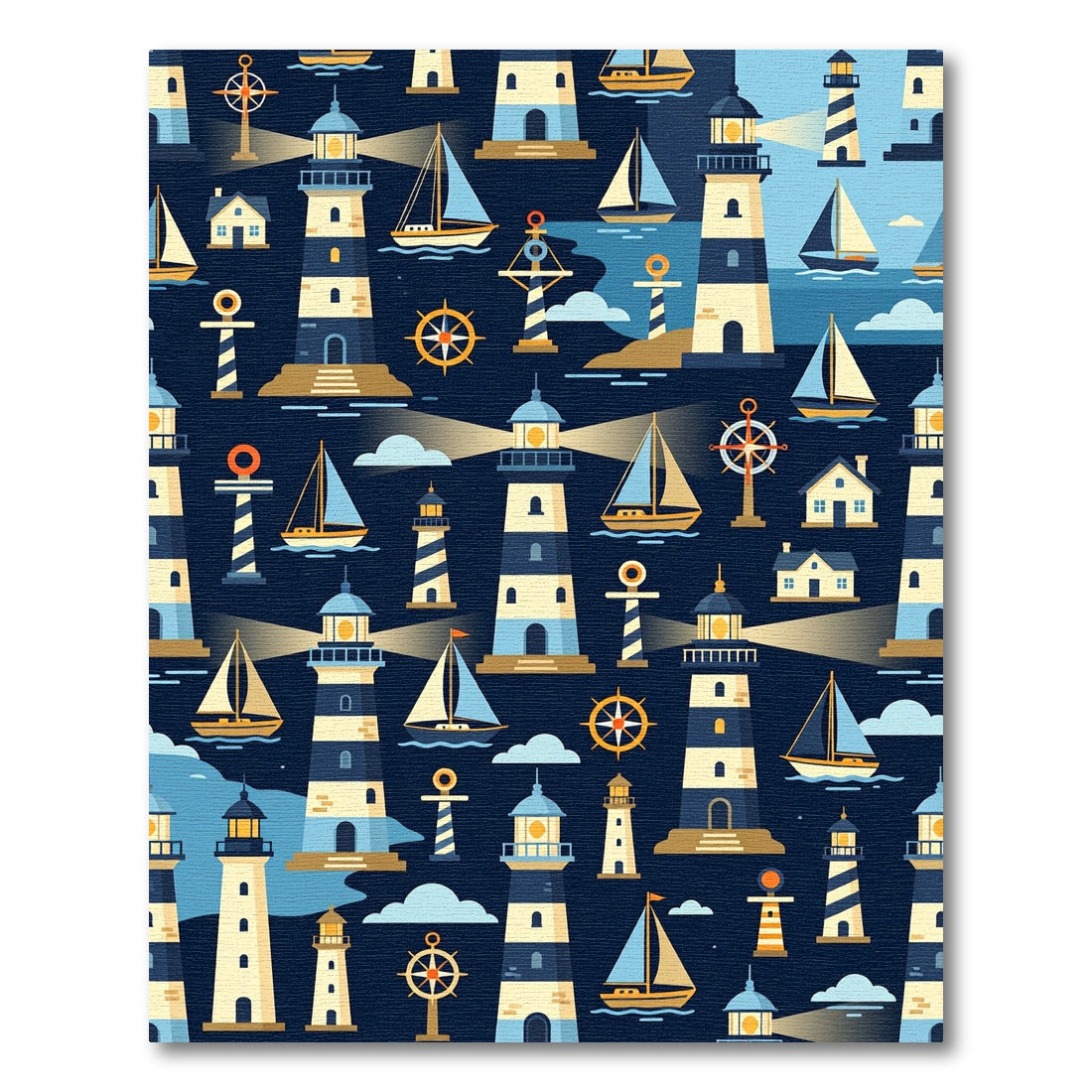 Nautical Lighthouse Sailboat Compass Collection Rug