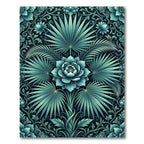 Teal Floral Palm Leaf Composition Rug