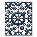 Navy Nautical Ship Wheel Emblem Rug