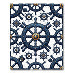 Navy Nautical Ship Wheel Emblem Rug
