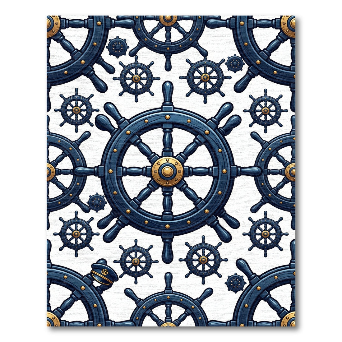 Navy Nautical Ship Wheel Emblem Rug