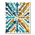 Dark Teal Gold Arrow Explosion Layout Rug