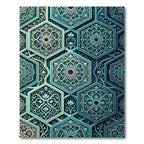 Teal Hexagonal Floral Lattice Medallion Rug
